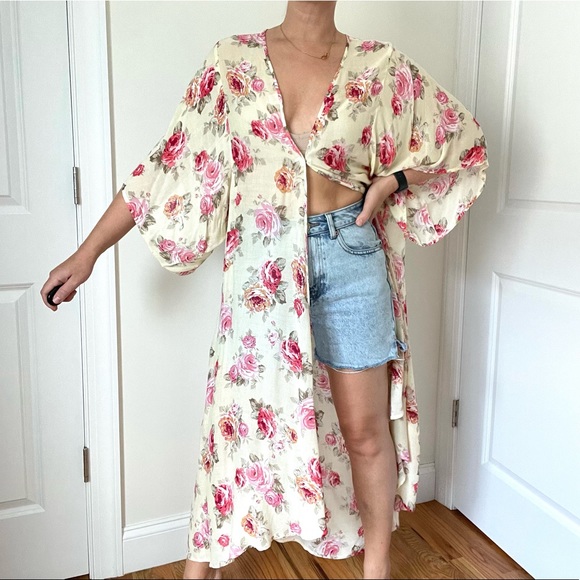 Forever 21 Printed Maxi Length Beach Cover Up  / Kimono - Picture 6 of 9